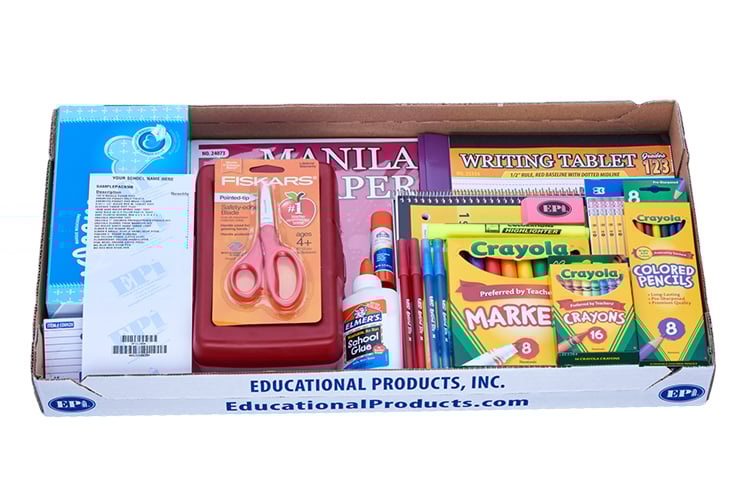 Prepackaged school supplies